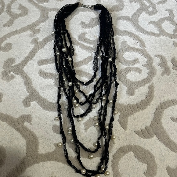 Boho black lace pearl necklace - Picture 1 of 2